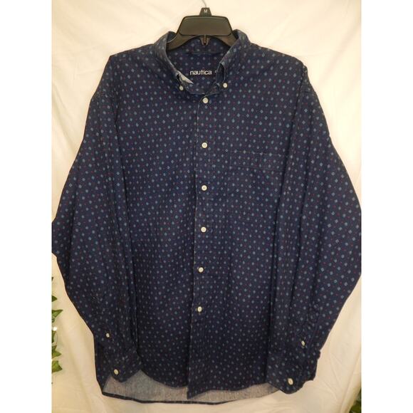 Nautica Other - Nautica Button Up Blue Long Sleeve Men's Shirt Diamond Pattern Size L